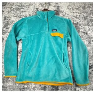 Patagonia Re Tool Snap T Fleece Pullover Womens Large Teal Yellow Polartec Warm